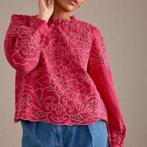 Anthropologie The Lainie Long Sleeve Lace Cutwork Blouse
